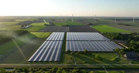 Solar panels field in a Closed Distribution System, supplies power to Stock Footage 310872650