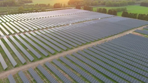 Solar panels field at the evening 動画素材 245857230