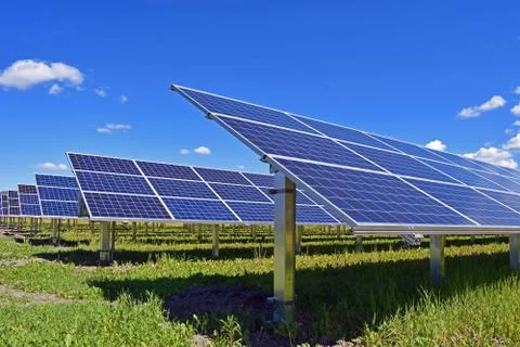 Solar panels on field. Stock Photos