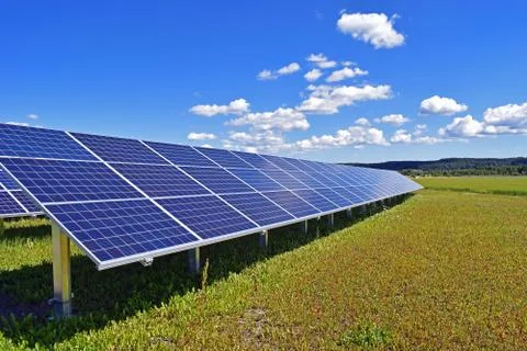 Solar panels on field. Stock Photos