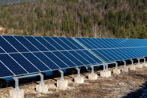 Solar panels on field Stock Photos