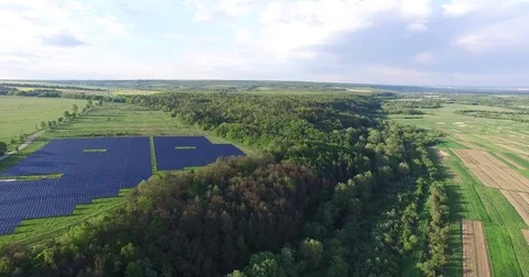 Solar panels in the field, top view Stock Footage 74371562