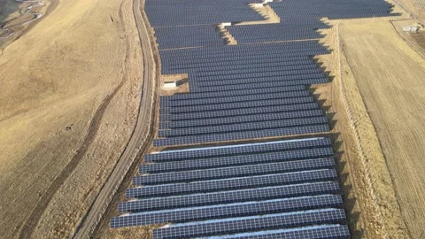 Solar panels fields drone shot Stock Footage 237164550