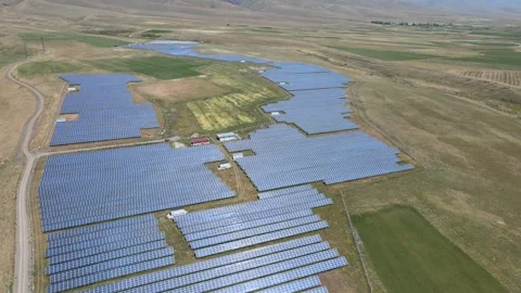 Solar panels fields drone shot Stock Footage 240735221