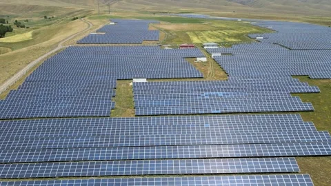 Solar panels fields drone shot Stock Footage 240735892