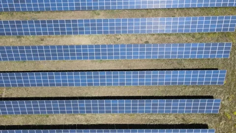 Solar panels fields drone shot Stock Footage 240736262