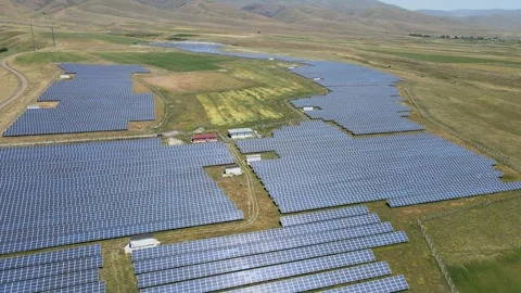Solar panels fields drone shot Video stock 240736902