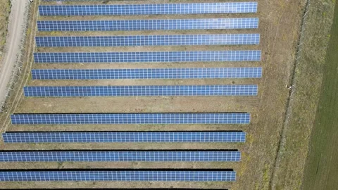 Solar panels fields drone shot Video stock 240737172
