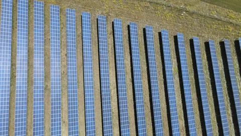 Solar panels fields drone shot Stock Footage 240737531
