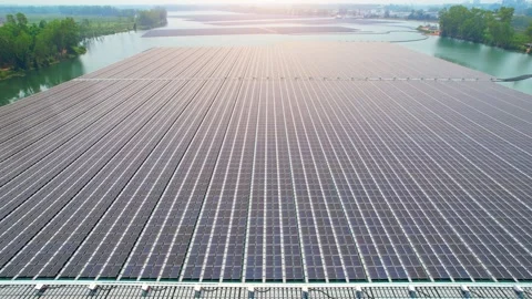 Solar panels floating on water Stock Footage 235101435