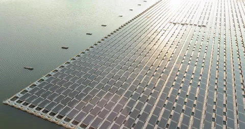 Solar panels floating in water with in the perfect green energy for a clean Stock Footage 162999609