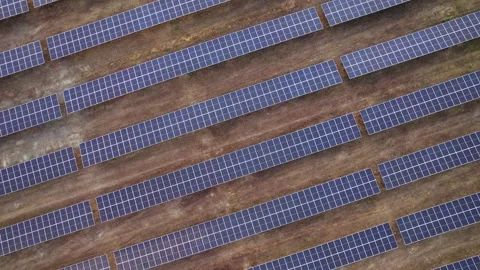 Solar panels. Flying over a solar power plant at sunset. Aerial view Stock Footage 158374008