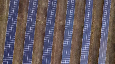 Solar panels. Flying over a solar power plant at sunset. Aerial view Stock Footage 158374139