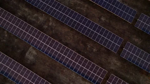 Solar panels. Flying over a solar power plant at sunset. Aerial view Stock Footage 158374415