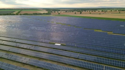 Solar panels flyover in summer Stock Footage 281242063