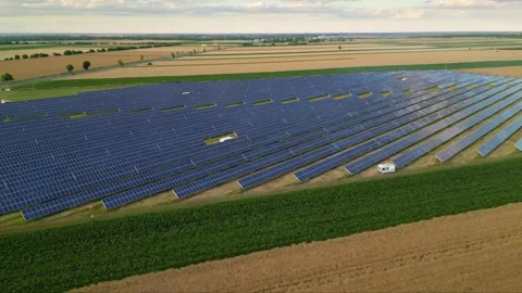 Solar panels flyover in summer Stock Footage 281242088