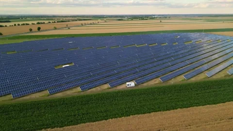 Solar panels flyover in summer Stock Footage 281242089