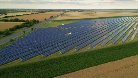 Solar panels flyover in summer Stock Footage 281242106