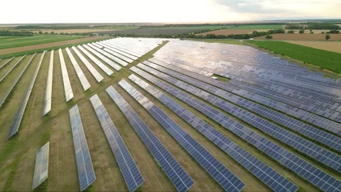 Solar panels flyover in summer Stock Footage 281242170