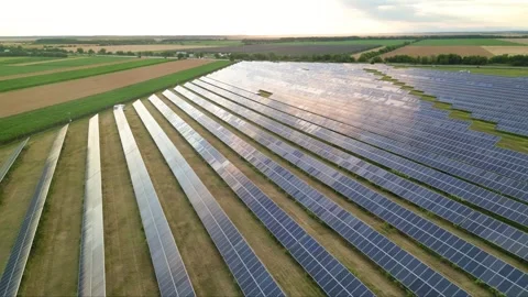 Solar panels flyover in summer Stock Footage 281242452
