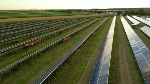 Solar panels flyover in summer Stock Footage 281242549