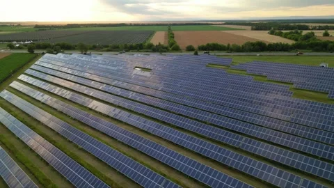 Solar panels flyover in summer Stock Footage 281242556