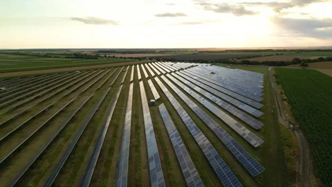 Solar panels flyover in summer Stock Footage 281242557