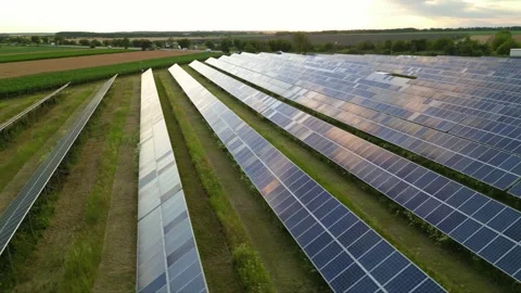 Solar panels flyover in summer Stock Footage 281242558