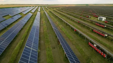 Solar panels flyover in summer Stock Footage 281242611