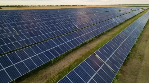 Solar panels flyover in summer Stock Footage 281242612