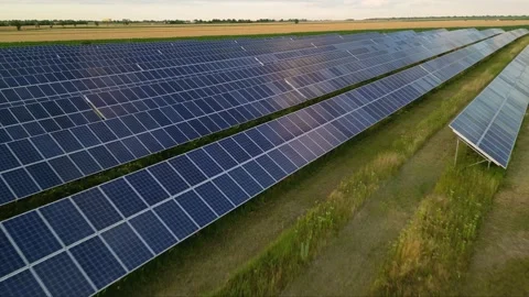 Solar panels flyover in summer Stock Footage 281242619