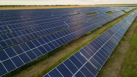 Solar panels flyover in summer Stock Footage 281242621