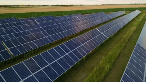 Solar panels flyover in summer Stock Footage 281242685