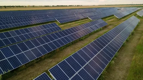 Solar panels flyover in summer Stock Footage 281242697