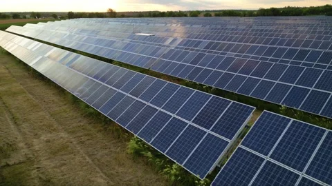 Solar panels flyover in summer Stock Footage 281242726
