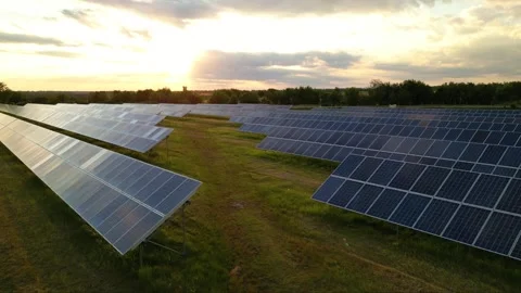 Solar panels flyover in summer Stock Footage 281242770
