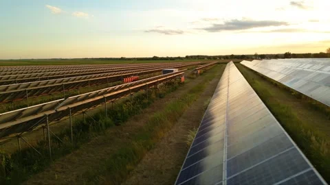 Solar panels flyover in summer Stock Footage 281242784