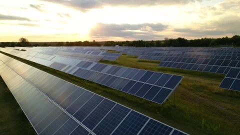 Solar panels flyover in summer Stock Footage 281242789