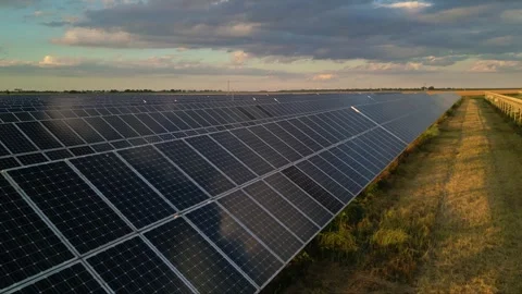 Solar panels flyover in summer Stock Footage 281242853
