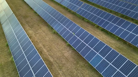 Solar panels flyover in summer Stock Footage 281242941