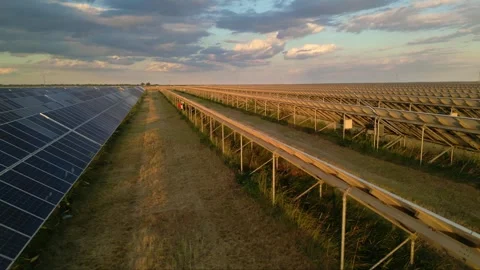 Solar panels flyover in summer Stock Footage 281242948