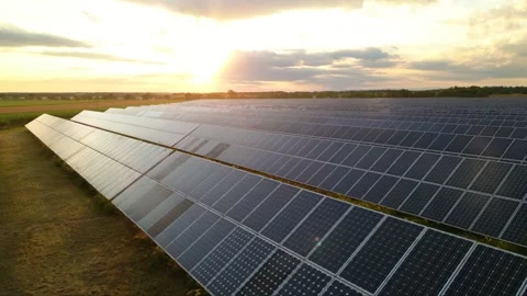 Solar panels flyover in summer Stock Footage 281242956