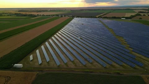 Solar panels flyover in summer Stock Footage 281242988