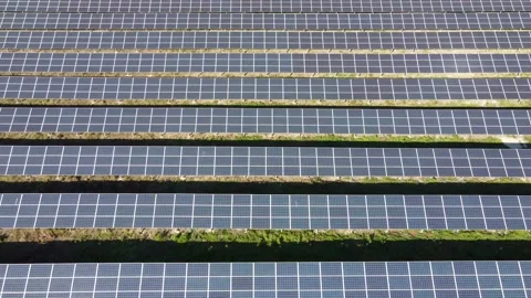 Solar panels in the form of long plates stand one behind the other Stock Footage 162866046