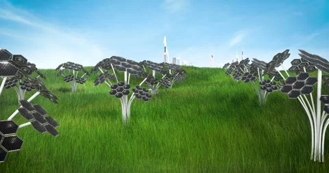 Solar panels in the form of a tree in a field 库存影片 200204442