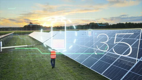 Solar panels generating clean energy concept, electrical engineer Stock Footage 161801335