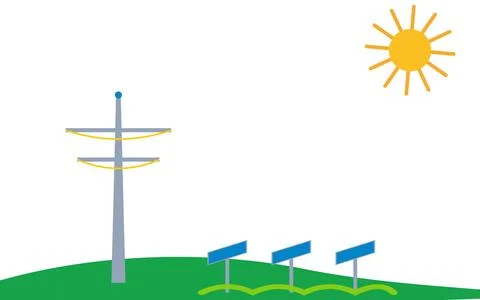 Solar panels generating electricity powering a transmission tower Stock Illustration