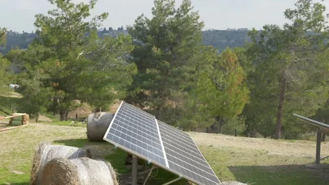 Solar panels generating renewable energy on countryside farm. Modern technology Video stock 315497355