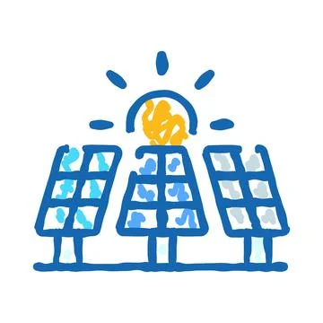 Solar panels generating renewable energy from sun power Stock Illustration