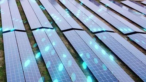 Solar panels with glowing data flow, symbol of AI energy synchronization Video stock 319625017